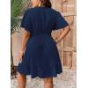 imageFloerns Womens Plus Size Solid Wrap V Neck Short Sleeve Ruffle A Line DressDark Blue