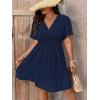 imageFloerns Womens Plus Size Solid Wrap V Neck Short Sleeve Ruffle A Line DressDark Blue