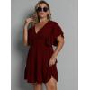 imageFloerns Womens Plus Size Solid Wrap V Neck Short Sleeve Ruffle A Line DressMaroon