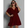 imageFloerns Womens Plus Size Solid Wrap V Neck Short Sleeve Ruffle A Line DressMaroon