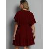 imageFloerns Womens Plus Size Solid Wrap V Neck Short Sleeve Ruffle A Line DressMaroon