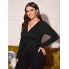 imageFloerns Womens Plus Size V Neck Long Sleeve Wrap Knot Front T Shirt Crop TopBlack