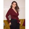 imageFloerns Womens Plus Size V Neck Long Sleeve Wrap Knot Front T Shirt Crop TopBurgundy