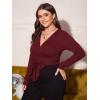 imageFloerns Womens Plus Size V Neck Long Sleeve Wrap Knot Front T Shirt Crop TopBurgundy