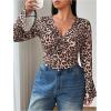 imageFloerns Womens Plus Size V Neck Long Sleeve Wrap Knot Front T Shirt Crop TopLeopard