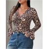 imageFloerns Womens Plus Size V Neck Long Sleeve Wrap Knot Front T Shirt Crop TopLeopard