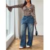 imageFloerns Womens Plus Size V Neck Long Sleeve Wrap Knot Front T Shirt Crop TopLeopard