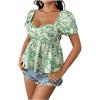 imageFloerns Womens Allover Floral Print Sweetheart Neck Puff Sleeve Peplum Blouse TopGreen