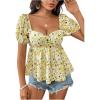 imageFloerns Womens Allover Floral Print Sweetheart Neck Puff Sleeve Peplum Blouse TopYellow