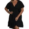 imageFloerns Womens Plus Size Solid Wrap V Neck Short Sleeve Ruffle A Line DressBlack Ink