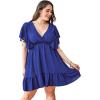 imageFloerns Womens Plus Size Solid Wrap V Neck Short Sleeve Ruffle A Line DressRoyal Blue