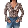 imageFloerns Womens Plus Size V Neck Long Sleeve Wrap Knot Front T Shirt Crop TopLeopard