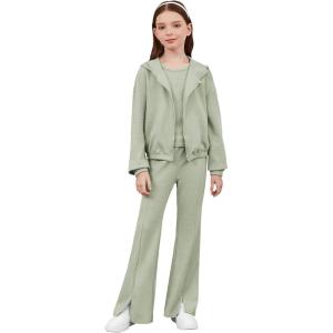 imageFloerns Girls Long Sleeve Hoodie Tank Split Flare Pants Set Three Piece OutfitA Green