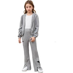 imageFloerns Girls Long Sleeve Hoodie Tank Split Flare Pants Set Three Piece OutfitGrey Star