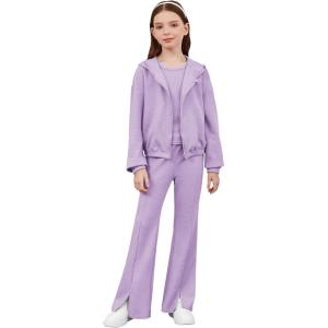 imageFloerns Girls Long Sleeve Hoodie Tank Split Flare Pants Set Three Piece OutfitLilac Purple