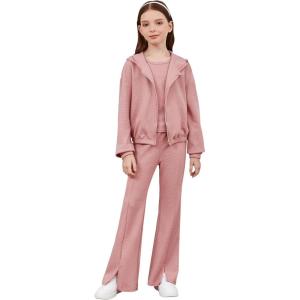 imageFloerns Girls Long Sleeve Hoodie Tank Split Flare Pants Set Three Piece OutfitPink