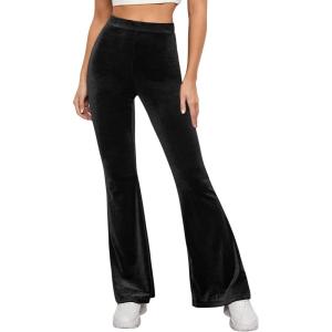 imageFloerns Womens Velvet Flare Leg High Waist Casual Bell Bottom Long PantsBlack