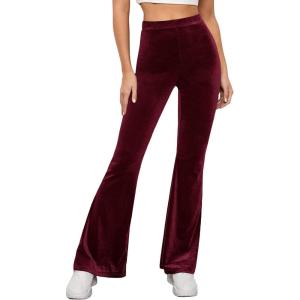 imageFloerns Womens Velvet Flare Leg High Waist Casual Bell Bottom Long PantsBurgundy
