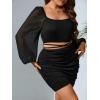 imageFloerns Womens Plus Size Contrast Mesh Lantern Long Sleeve Cut Out Bodycon DressBlack