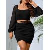 imageFloerns Womens Plus Size Contrast Mesh Lantern Long Sleeve Cut Out Bodycon DressBlack