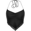 imageFloerns Womens Ruched Sleeveless Halter Neck Tie Back Hanky Hem Crop Cami TopBlack