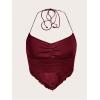 imageFloerns Womens Ruched Sleeveless Halter Neck Tie Back Hanky Hem Crop Cami TopBurgundy