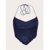 imageFloerns Womens Ruched Sleeveless Halter Neck Tie Back Hanky Hem Crop Cami TopDark Blue