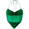 imageFloerns Womens Ruched Sleeveless Halter Neck Tie Back Hanky Hem Crop Cami TopGreen