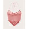 imageFloerns Womens Ruched Sleeveless Halter Neck Tie Back Hanky Hem Crop Cami TopLight Pink