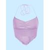 imageFloerns Womens Ruched Sleeveless Halter Neck Tie Back Hanky Hem Crop Cami TopLilac Purple