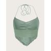 imageFloerns Womens Ruched Sleeveless Halter Neck Tie Back Hanky Hem Crop Cami TopMint Green