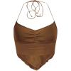 imageFloerns Womens Ruched Sleeveless Halter Neck Tie Back Hanky Hem Crop Cami TopMocha Brown