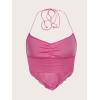 imageFloerns Womens Ruched Sleeveless Halter Neck Tie Back Hanky Hem Crop Cami TopPink Solid