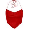 imageFloerns Womens Ruched Sleeveless Halter Neck Tie Back Hanky Hem Crop Cami TopRed
