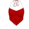 imageFloerns Womens Ruched Sleeveless Halter Neck Tie Back Hanky Hem Crop Cami TopRed