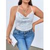 imageFloerns Womens Ruched Sleeveless Halter Neck Tie Back Hanky Hem Crop Cami TopWhite Sequin