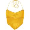 imageFloerns Womens Ruched Sleeveless Halter Neck Tie Back Hanky Hem Crop Cami TopYellow