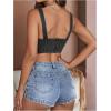 imageFloerns Womens Square Neck Sleeveless Corset Denim Top Asymmetrical Hem Zip Up Back Crop Tank TopDark Grey