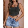 imageFloerns Womens Square Neck Sleeveless Corset Denim Top Asymmetrical Hem Zip Up Back Crop Tank TopDark Grey