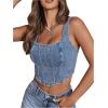 imageFloerns Womens Square Neck Sleeveless Corset Denim Top Asymmetrical Hem Zip Up Back Crop Tank TopLight Blue