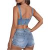 imageFloerns Womens Square Neck Sleeveless Corset Denim Top Asymmetrical Hem Zip Up Back Crop Tank TopLight Blue