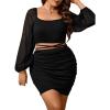 imageFloerns Womens Plus Size Contrast Mesh Lantern Long Sleeve Cut Out Bodycon DressBlack