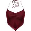 imageFloerns Womens Ruched Sleeveless Halter Neck Tie Back Hanky Hem Crop Cami TopBurgundy