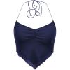 imageFloerns Womens Ruched Sleeveless Halter Neck Tie Back Hanky Hem Crop Cami TopDark Blue