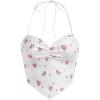 imageFloerns Womens Ruched Sleeveless Halter Neck Tie Back Hanky Hem Crop Cami TopWhite Floral