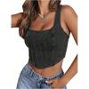 imageFloerns Womens Square Neck Sleeveless Corset Denim Top Asymmetrical Hem Zip Up Back Crop Tank TopDark Grey