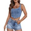 imageFloerns Womens Square Neck Sleeveless Corset Denim Top Asymmetrical Hem Zip Up Back Crop Tank TopLight Blue