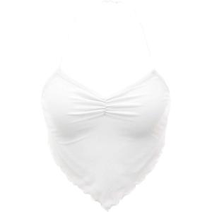 imageFloerns Womens Ruched Sleeveless Halter Neck Tie Back Hanky Hem Crop Cami TopWhite