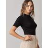 imageFloerns Womens Basic Mock Neck Short Sleeve Solid Rib Knit Tops Tee ShirtsA Black