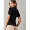 imageFloerns Womens Basic Mock Neck Short Sleeve Solid Rib Knit Tops Tee ShirtsA Black
